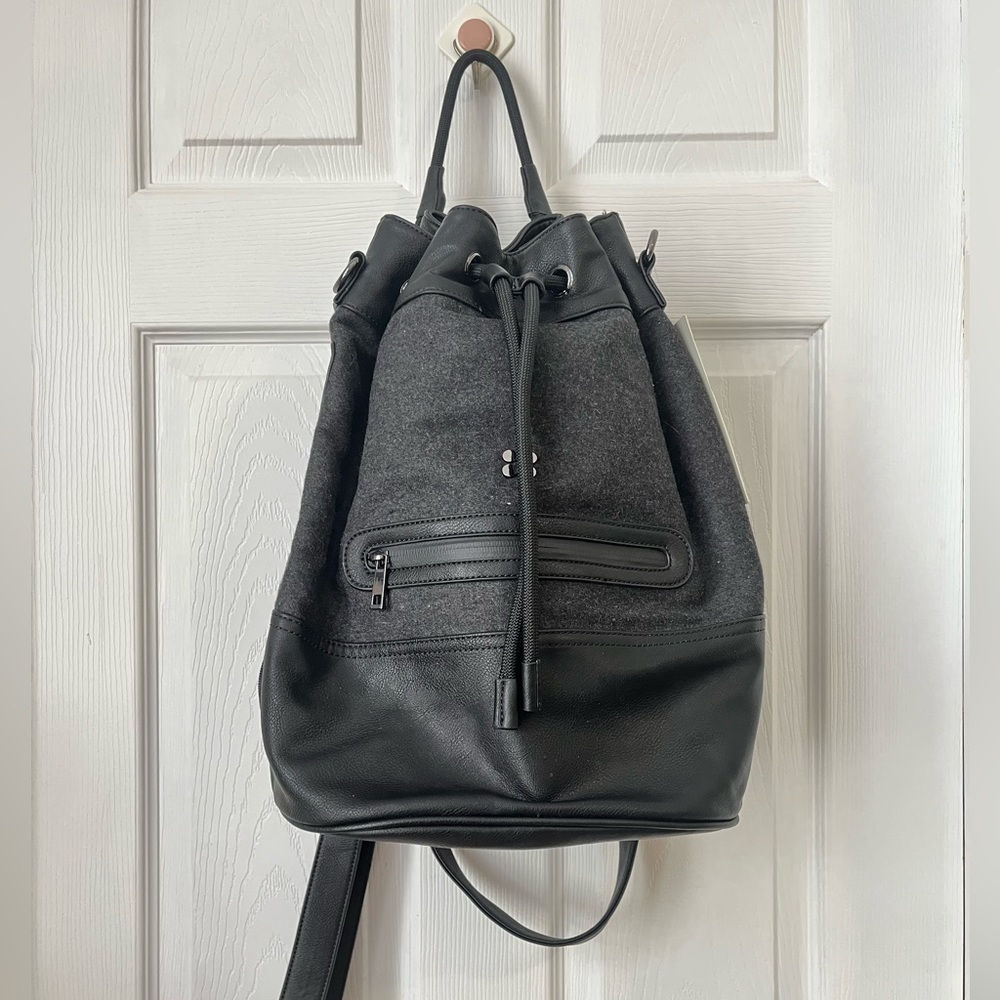 Sweaty Betty Black Luxe Bucket Drawstring Backpack